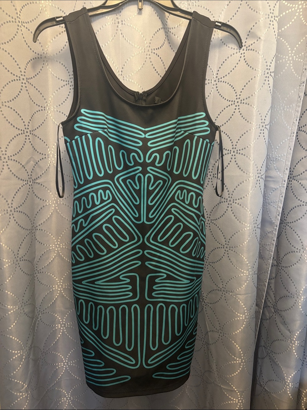 Nichi Black Dress with Teal Graphic Print